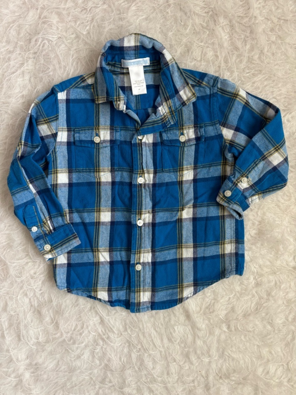 Janie and Jack Toddler Boy Blue Super Soft Plaid Button Down Flannel Shirt